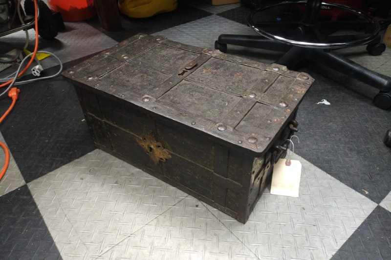 Antique strongbox before restoration